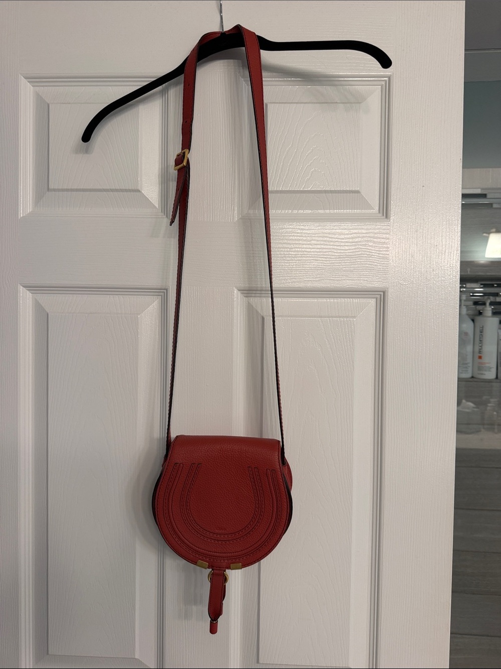 Chloe Tuscan Red Leather Crossbody Saddle Bag with Gold-Tone Hardware